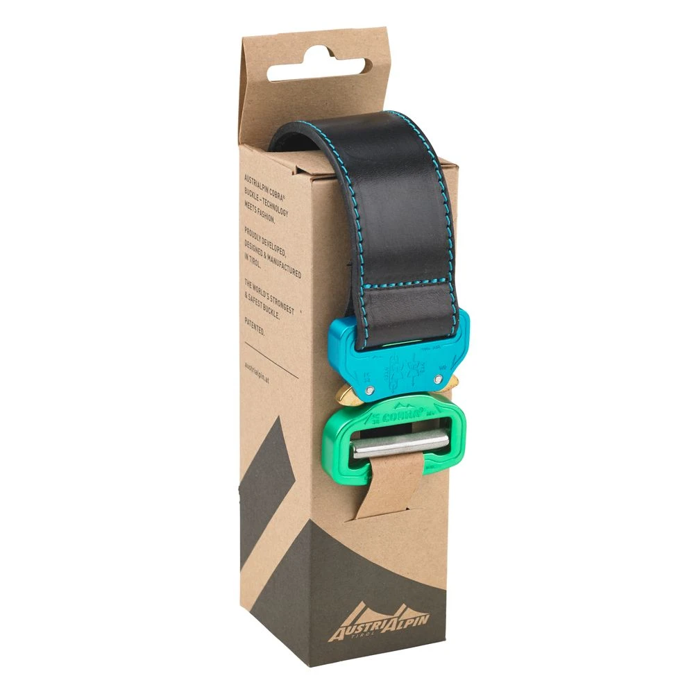 AustriAlpin Cobra 38 Ledergürtel- Echtleder Schwarz, Azur-grün 2 AustriAlpin Cobra 38 Ledergürtel- Echtleder Schwarz, Azur-grün – Bild 2